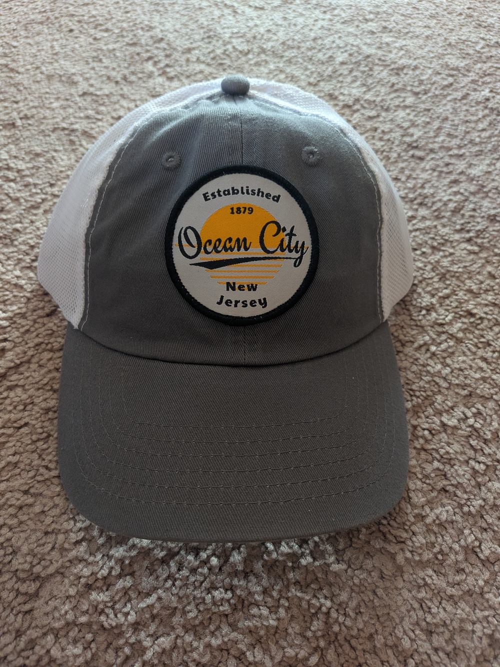 Ocean City New Jersey Patch Trucker Hat - Grey & White
